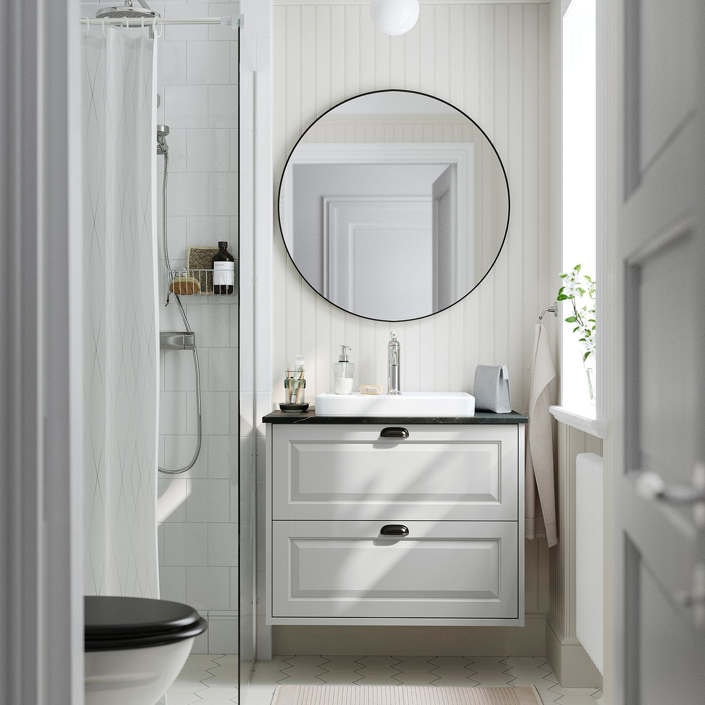 TÄNNFORSEN / ORRSJÖN wash-stnd w drawers/wash-basin, light grey/black marble effect, 82x49x71 cm