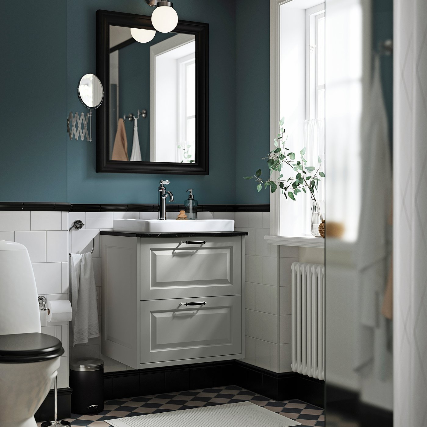 TÄNNFORSEN / ORRSJÖN wash-stnd w drawers/wash-basin, light grey/black marble effect, 62x49x71 cm