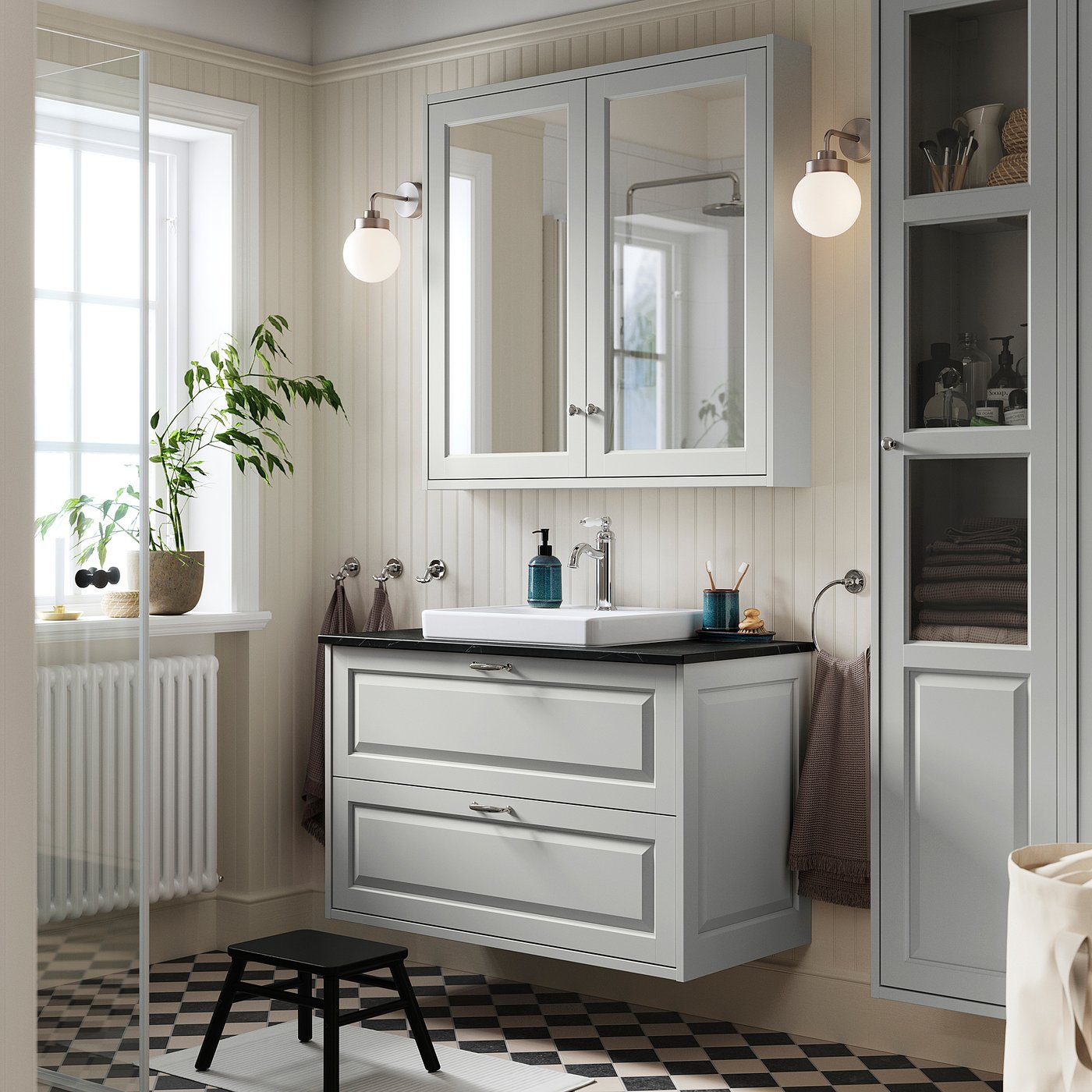 TÄNNFORSEN / ORRSJÖN wash-stnd w drawers/wash-basin, light grey/black marble effect, 102x49x71 cm