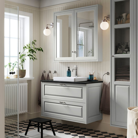 TÄNNFORSEN / ORRSJÖN wash-stnd w drawers/wash-basin, light grey/black marble effect, 102x49x71 cm