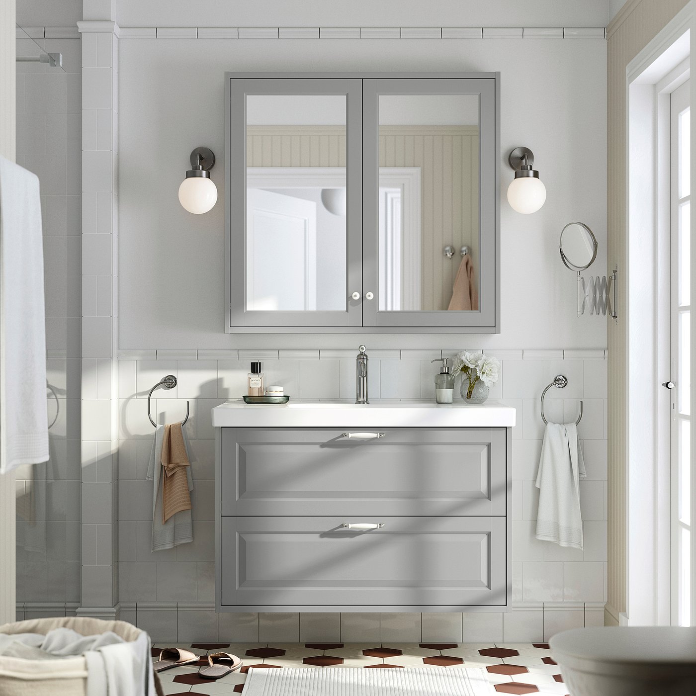 TÄNNFORSEN / ORRSJÖN wash-stnd w drawers/wash-basin, light grey, 102x49x69 cm