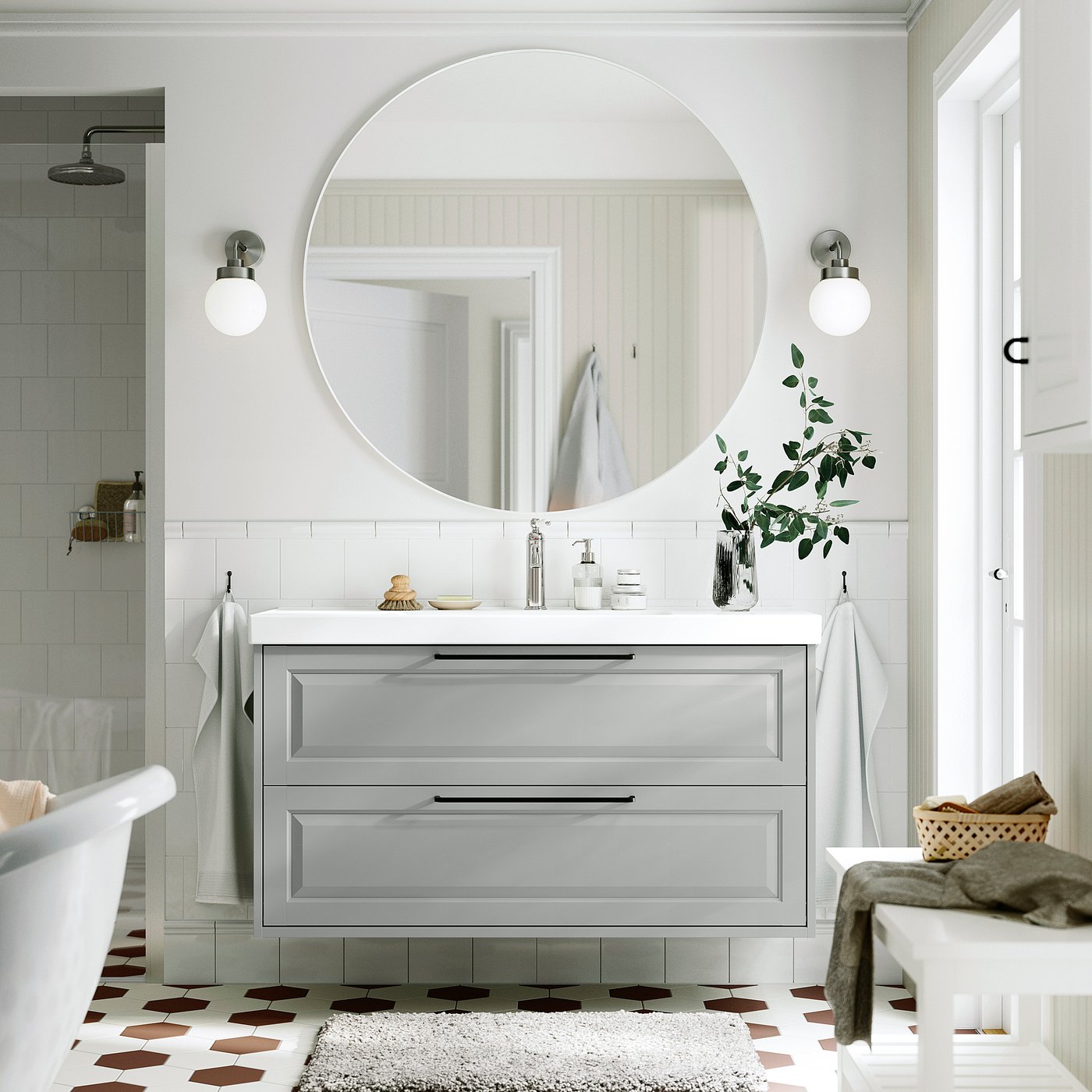 TÄNNFORSEN / ORRSJÖN wash-stnd w drawers/wash-basin, light grey, 122x49x69 cm