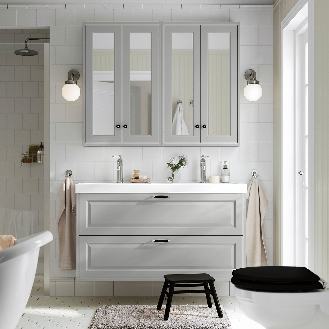 TÄNNFORSEN / ORRSJÖN wash-stnd w drawers/wash-basin, light grey, 122x49x69 cm