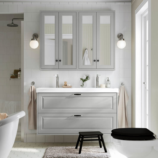 TÄNNFORSEN / ORRSJÖN wash-stnd w drawers/wash-basin, light grey, 122x49x69 cm