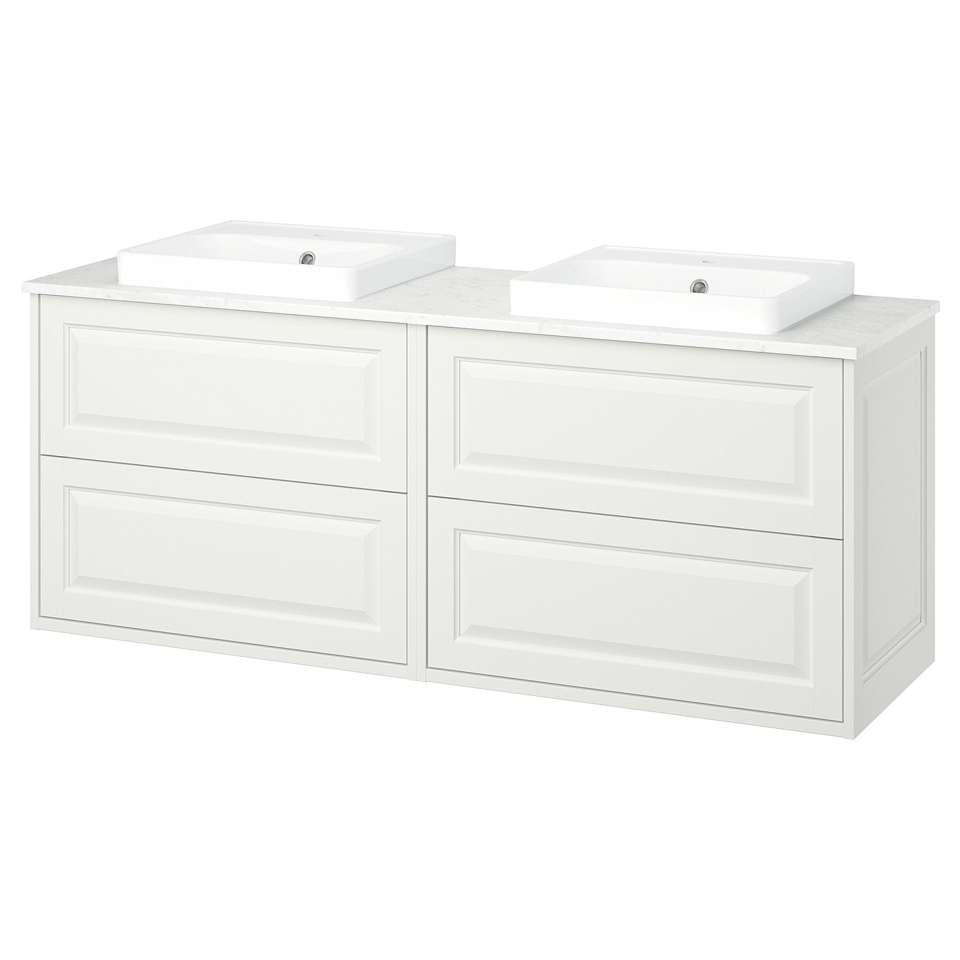 TÄNNFORSEN / ORRSJÖN wash-stand/wash-basins, white/white marble effect, 162x49x71 cm