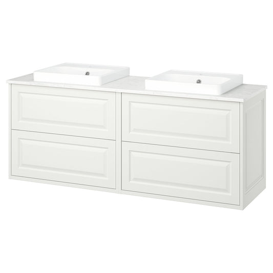 TÄNNFORSEN / ORRSJÖN wash-stand/wash-basins, white/white marble effect, 162x49x71 cm