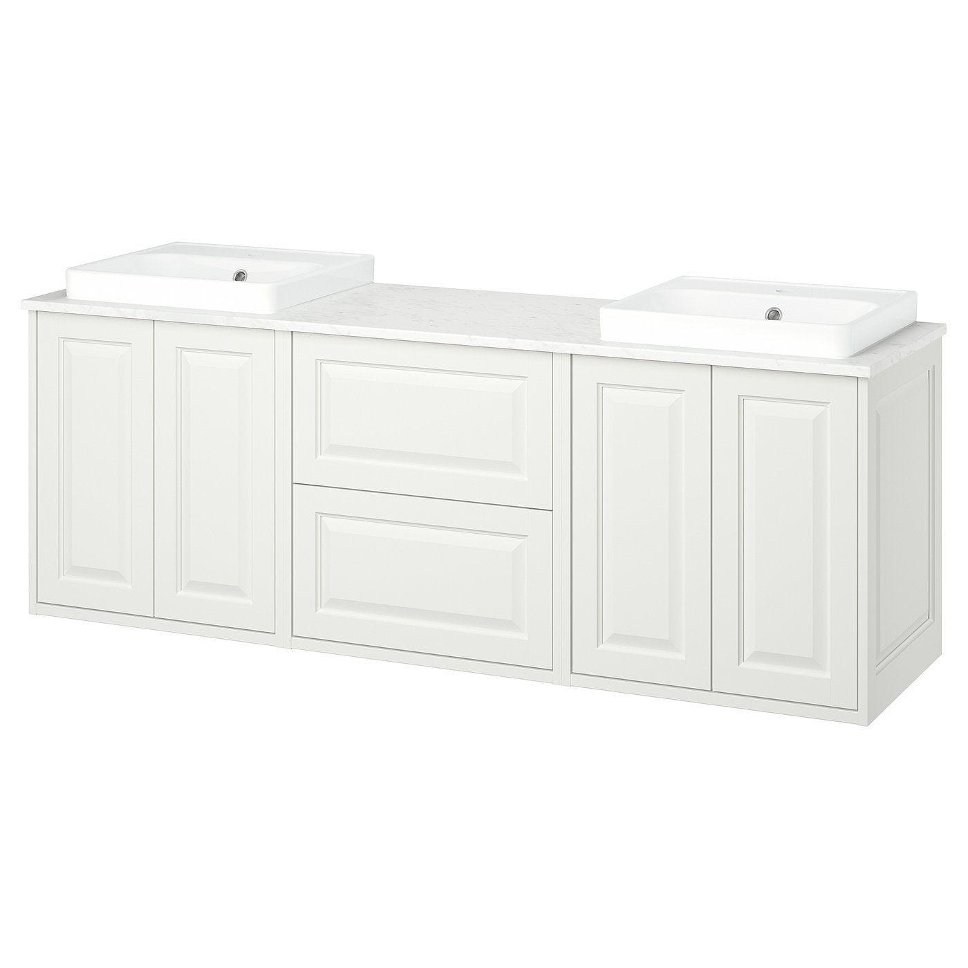TÄNNFORSEN / ORRSJÖN wash-stand/wash-basins, white/white marble effect, 182x49x71 cm