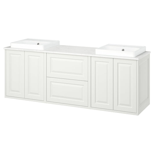 TÄNNFORSEN / ORRSJÖN wash-stand/wash-basins, white/white marble effect, 182x49x71 cm