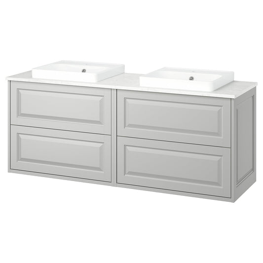 TÄNNFORSEN / ORRSJÖN wash-stand/wash-basins, light grey/white marble effect, 162x49x71 cm