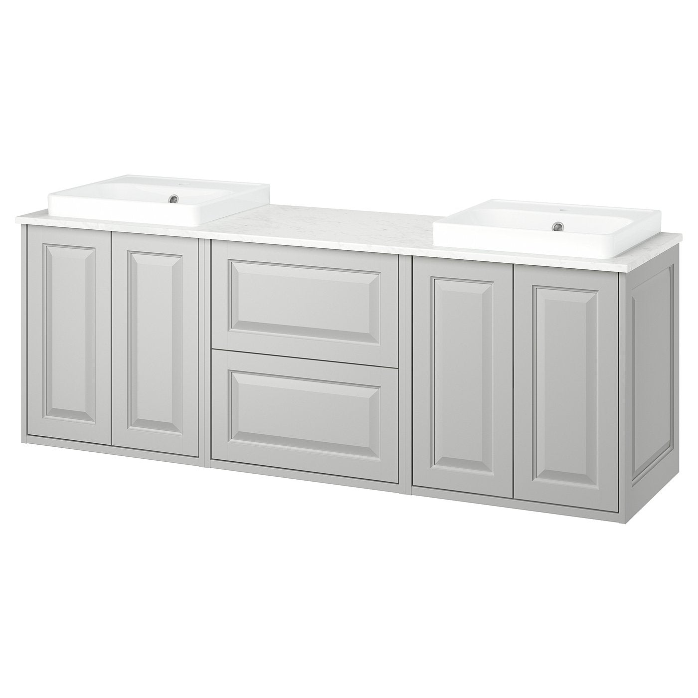 TÄNNFORSEN / ORRSJÖN wash-stand/wash-basins, light grey/white marble effect, 182x49x71 cm