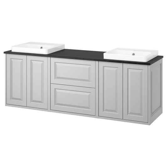TÄNNFORSEN / ORRSJÖN wash-stand/wash-basins, light grey/black marble effect, 182x49x71 cm