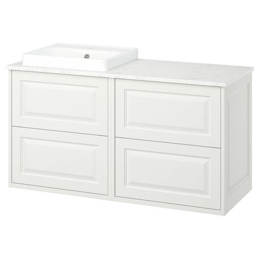 TÄNNFORSEN / ORRSJÖN wash-stand/wash-basin, white/white marble effect, 122x49x71 cm
