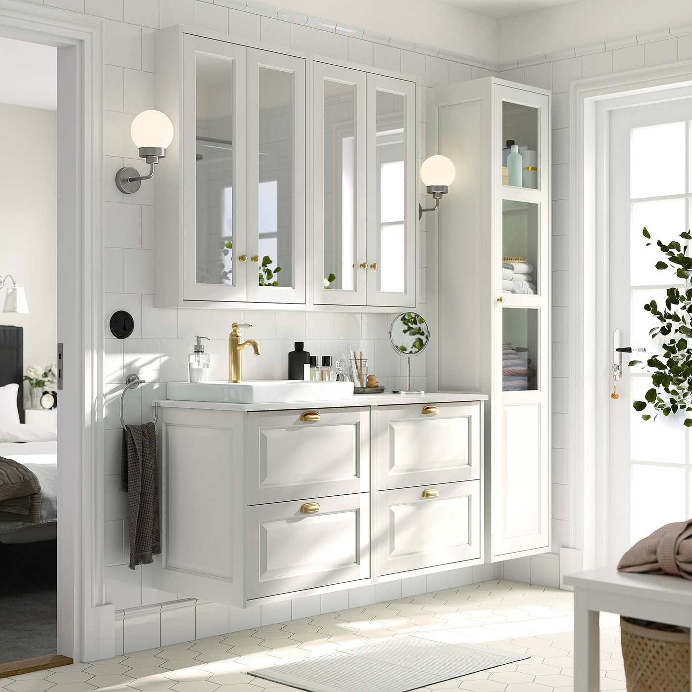 TÄNNFORSEN / ORRSJÖN wash-stand/wash-basin, white/white marble effect, 122x49x71 cm