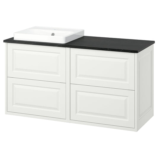 TÄNNFORSEN / ORRSJÖN wash-stand/wash-basin, white/black marble effect, 122x49x71 cm
