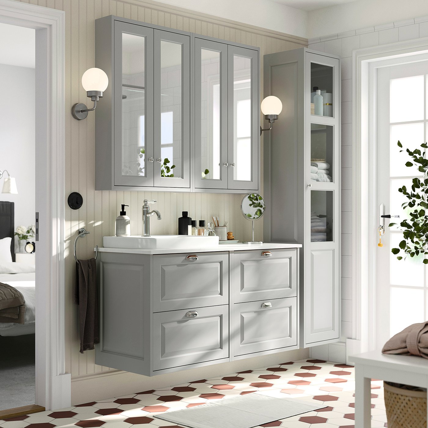 TÄNNFORSEN / ORRSJÖN wash-stand/wash-basin, light grey/white marble effect, 122x49x71 cm