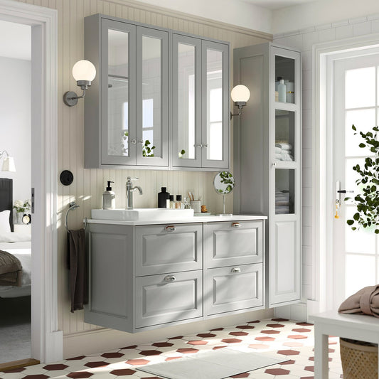 TÄNNFORSEN / ORRSJÖN wash-stand/wash-basin, light grey/white marble effect, 122x49x71 cm