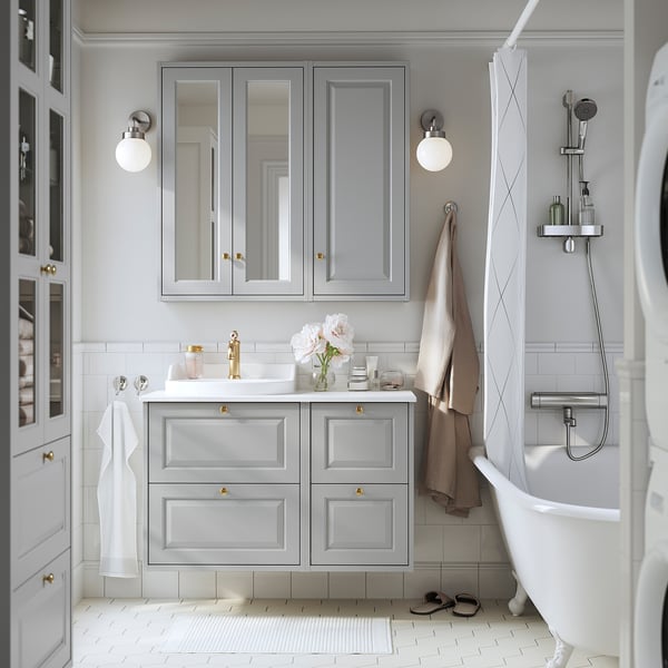 TÄNNFORSEN wall cabinet with door, light grey, 40x15x95 cm