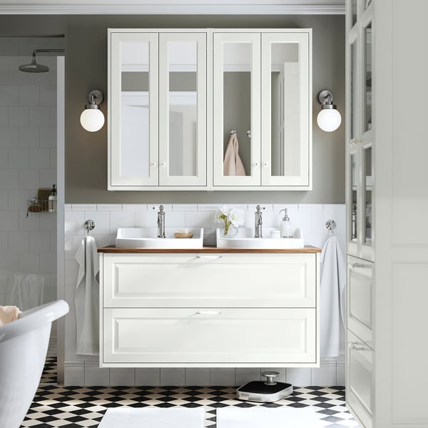 TÄNNFORSEN / RUTSJÖN wash-stnd w drawers/wash-basin/taps, white/brown walnut effect, 122x49x76 cm