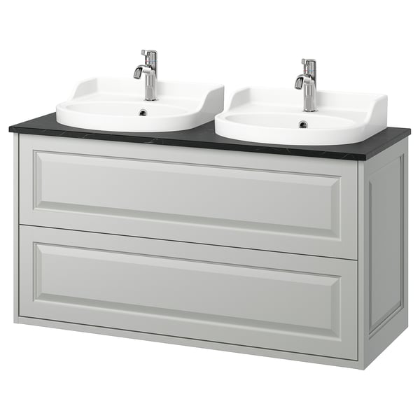 TÄNNFORSEN / RUTSJÖN wash-stnd w drawers/wash-basin/taps, light grey/black marble effect, 122x49x76 cm