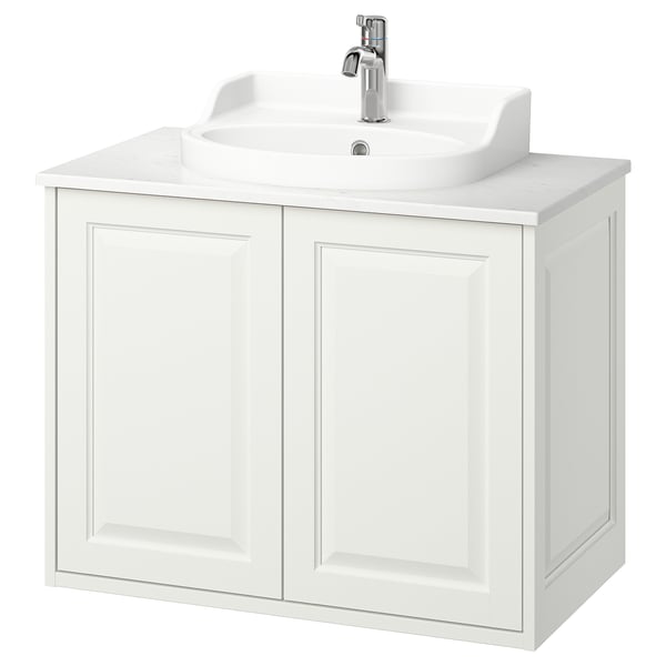 TÄNNFORSEN / RUTSJÖN - Washbasin/ante/washbasin/miscelat unit, white/marble effect, 82x49x76 cm