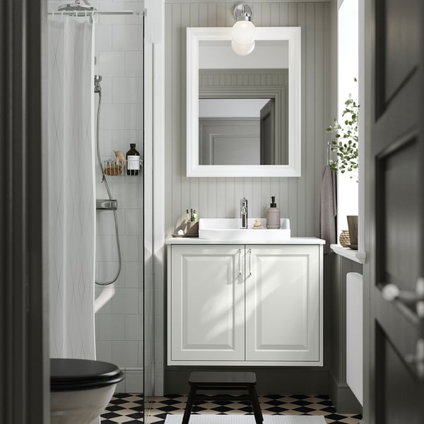 TÄNNFORSEN / RUTSJÖN - Washbasin/ante/washbasin/miscelat unit, white/marble effect, 82x49x76 cm