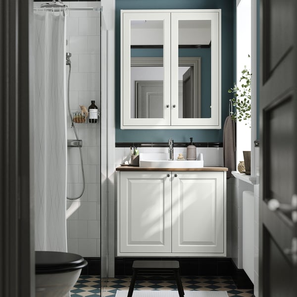 TÄNNFORSEN / RUTSJÖN wash-stnd w doors/wash-basin/tap, white/brown walnut effect, 82x49x76 cm