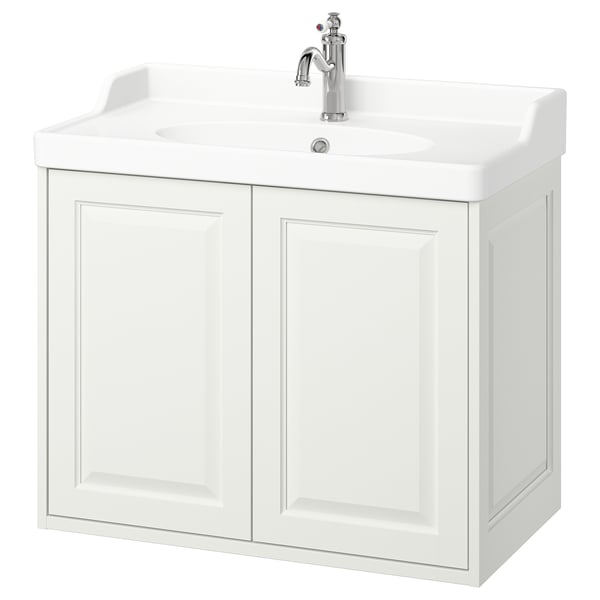TÄNNFORSEN / RUTSJÖN wash-stnd w doors/wash-basin/tap, white, 82x49x74 cm