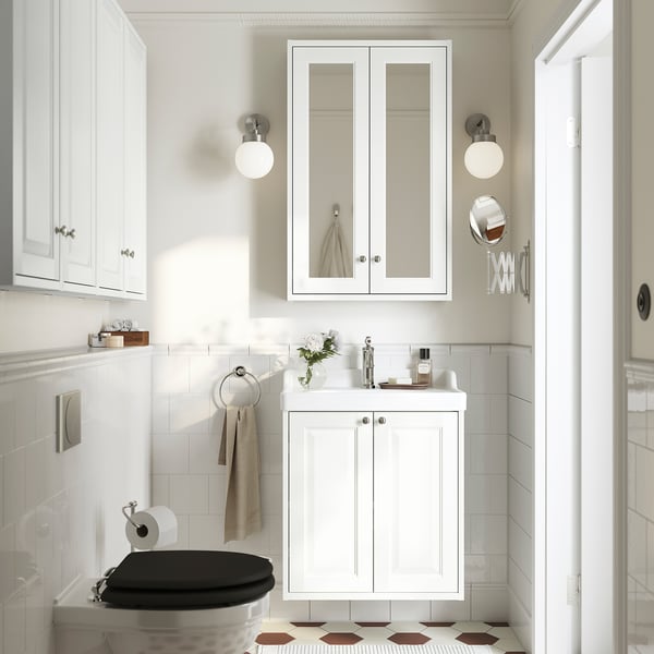 TÄNNFORSEN / RUTSJÖN wash-stnd w doors/wash-basin/tap, white, 62x49x74 cm