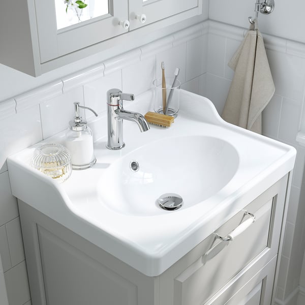 TÄNNFORSEN / RUTSJÖN wash-stnd w doors/wash-basin/tap, white, 62x49x74 cm