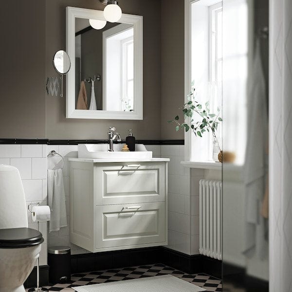Ikea TÄNNFORSEN / RUTSJÖN - Washbasin/drawer/misc cabinet, white/white marble effect,62x49x76 cm
