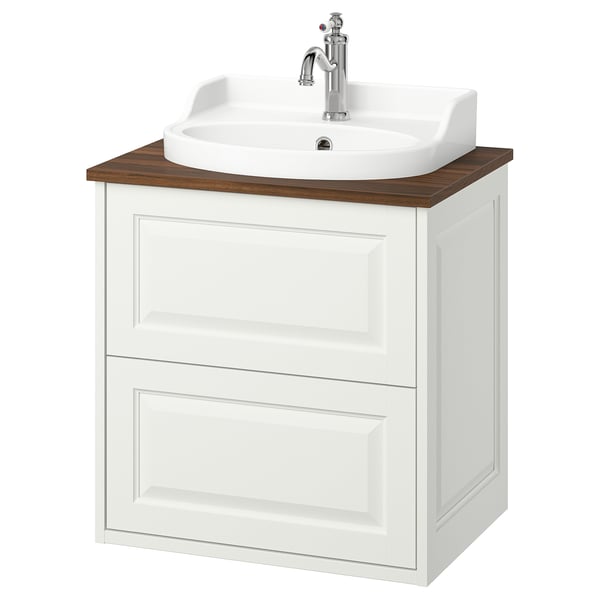 TÄNNFORSEN / RUTSJÖN wash-stnd w drawers/wash-basin/tap, white/brown walnut effect, 62x49x76 cm