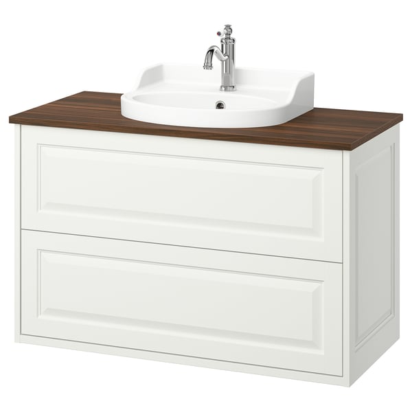 TÄNNFORSEN / RUTSJÖN wash-stnd w drawers/wash-basin/tap, white/brown walnut effect, 102x49x76 cm