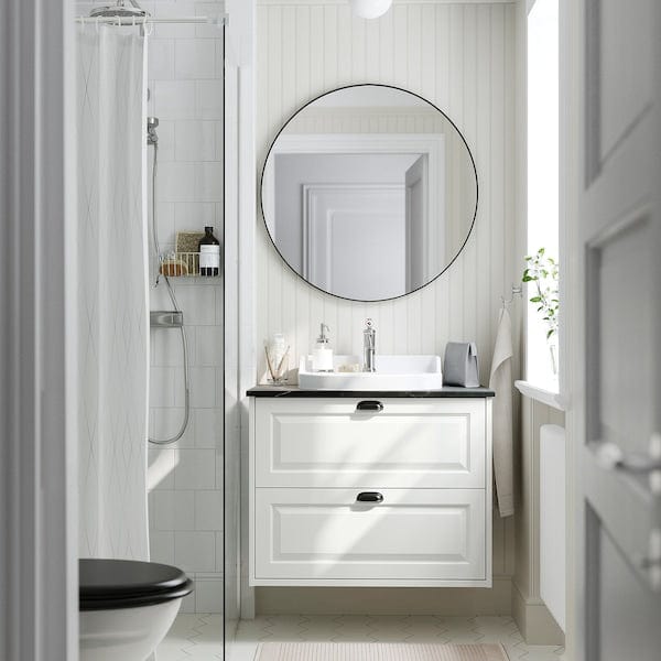 Ikea TÄNNFORSEN / RUTSJÖN - Washbasin/drawer/misc cabinet, white/black marble effect,82x49x76 cm