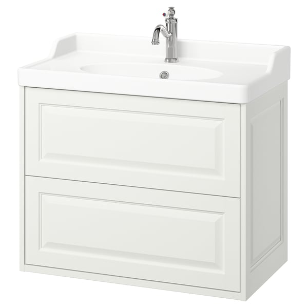 TÄNNFORSEN / RUTSJÖN wash-stnd w drawers/wash-basin/tap, white, 82x49x74 cm