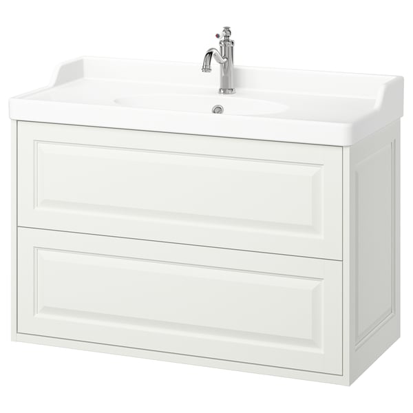 TÄNNFORSEN / RUTSJÖN wash-stnd w drawers/wash-basin/tap, white, 102x49x74 cm