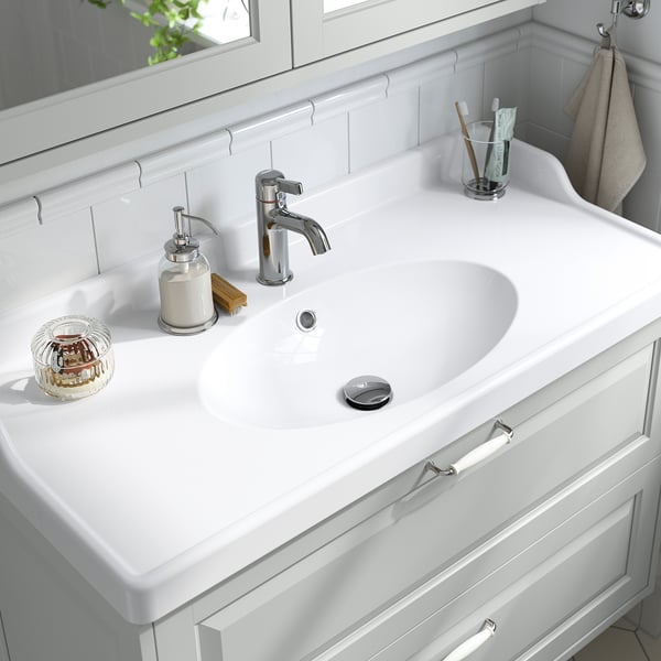 TÄNNFORSEN / RUTSJÖN wash-stnd w drawers/wash-basin/tap, white, 102x49x74 cm