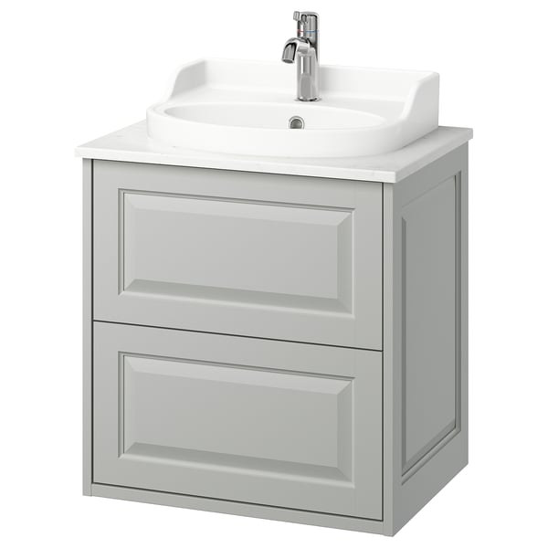 TÄNNFORSEN / RUTSJÖN wash-stnd w drawers/wash-basin/tap, light grey/white marble effect, 62x49x76 cm
