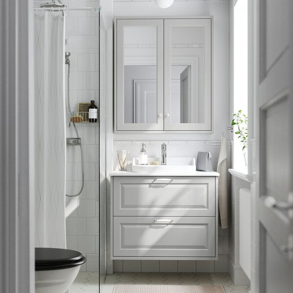 TÄNNFORSEN / RUTSJÖN - Washbasin/drawer/misc cabinet, light grey/white marble effect,82x49x76 cm