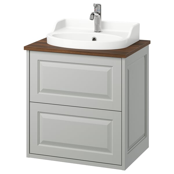 TÄNNFORSEN / RUTSJÖN wash-stnd w drawers/wash-basin/tap, light grey/brown walnut effect, 62x49x76 cm