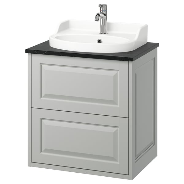 TÄNNFORSEN / RUTSJÖN wash-stnd w drawers/wash-basin/tap, light grey/black marble effect, 62x49x76 cm