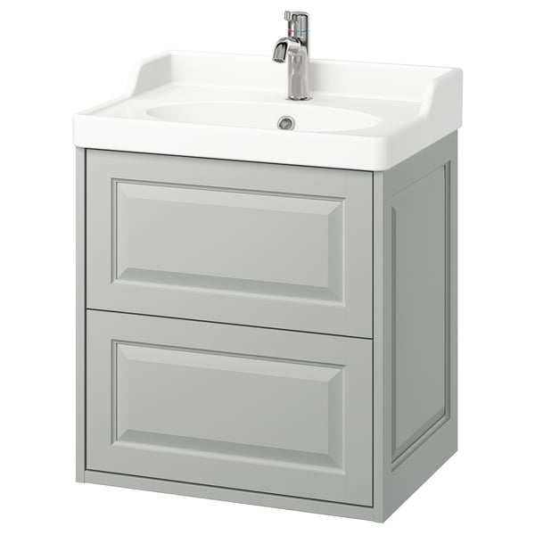 TÄNNFORSEN / RUTSJÖN wash-stnd w drawers/wash-basin/tap, light grey, 62x49x74 cm