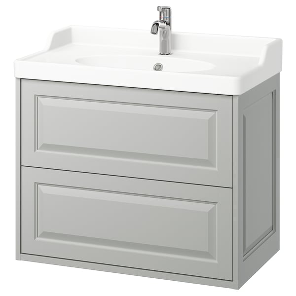TÄNNFORSEN / RUTSJÖN wash-stnd w drawers/wash-basin/tap, light grey, 82x49x74 cm
