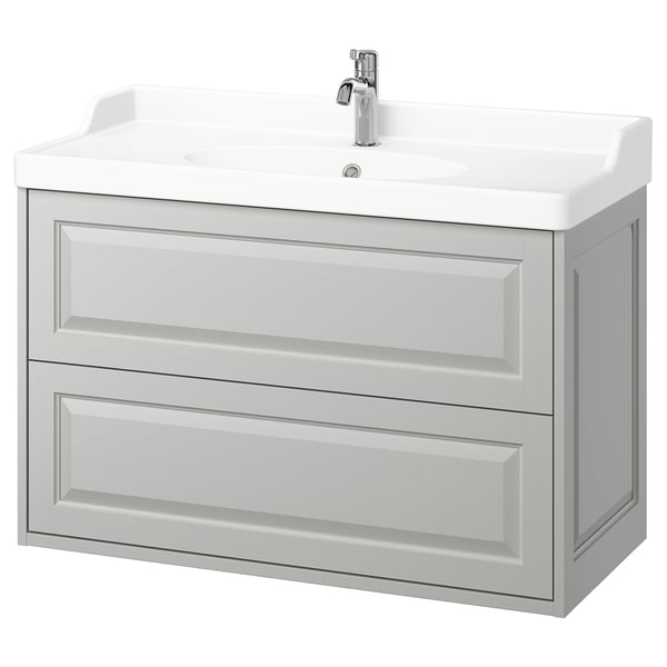 TÄNNFORSEN / RUTSJÖN wash-stnd w drawers/wash-basin/tap, light grey, 102x49x74 cm