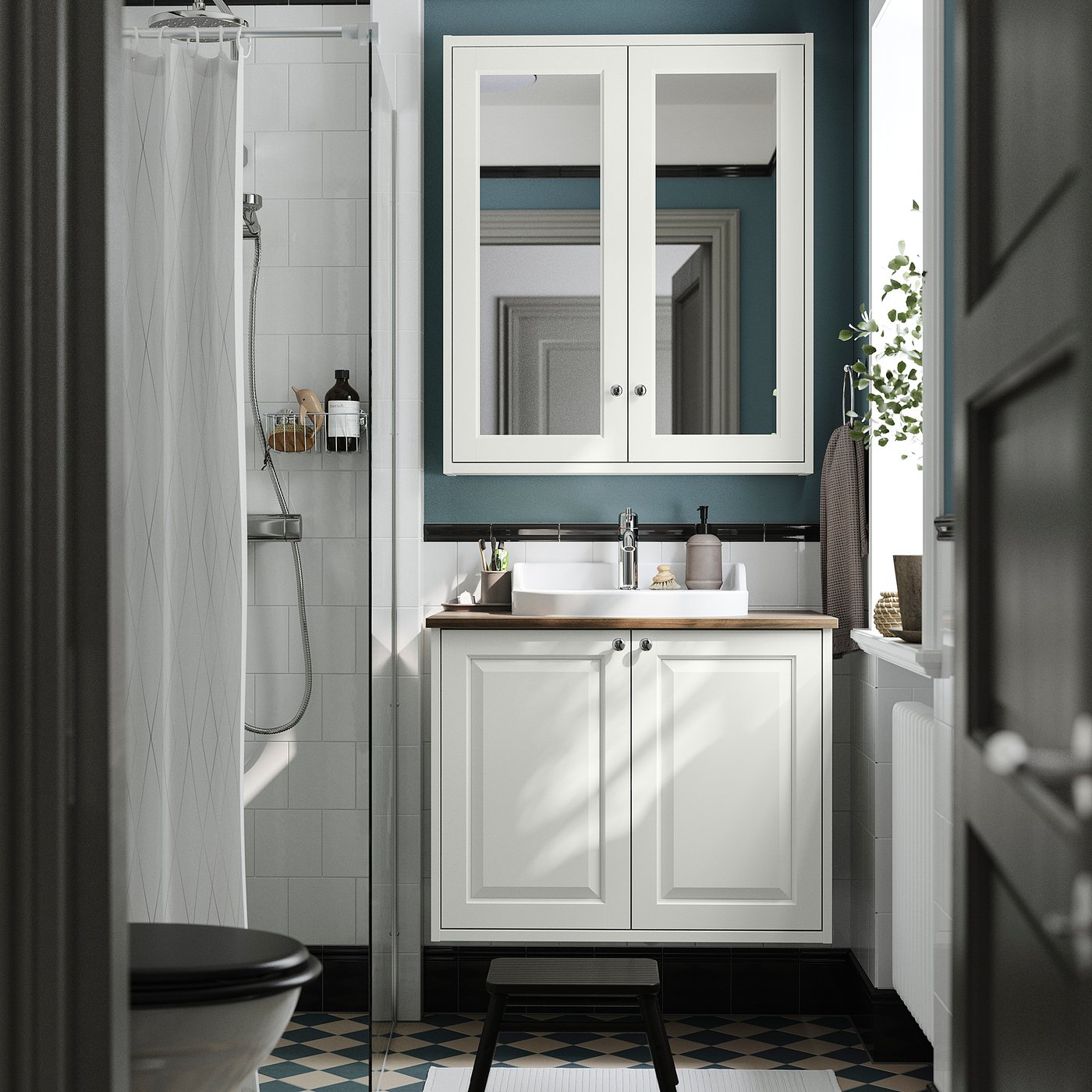 TÄNNFORSEN / RUTSJÖN wash-stnd w doors/wash-basin, white/brown walnut effect, 82x49x76 cm