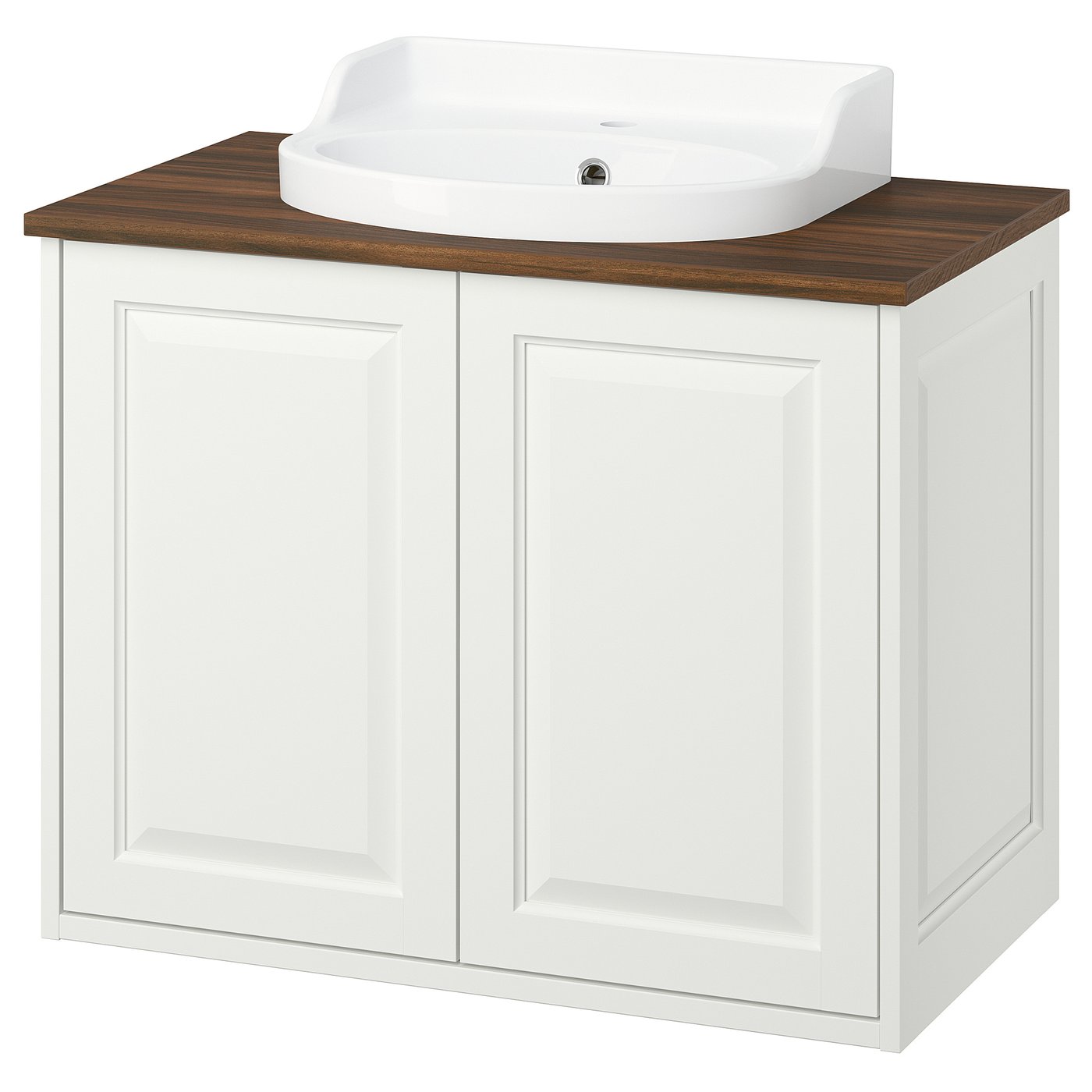 TÄNNFORSEN / RUTSJÖN wash-stnd w doors/wash-basin, white/brown walnut effect, 82x49x76 cm