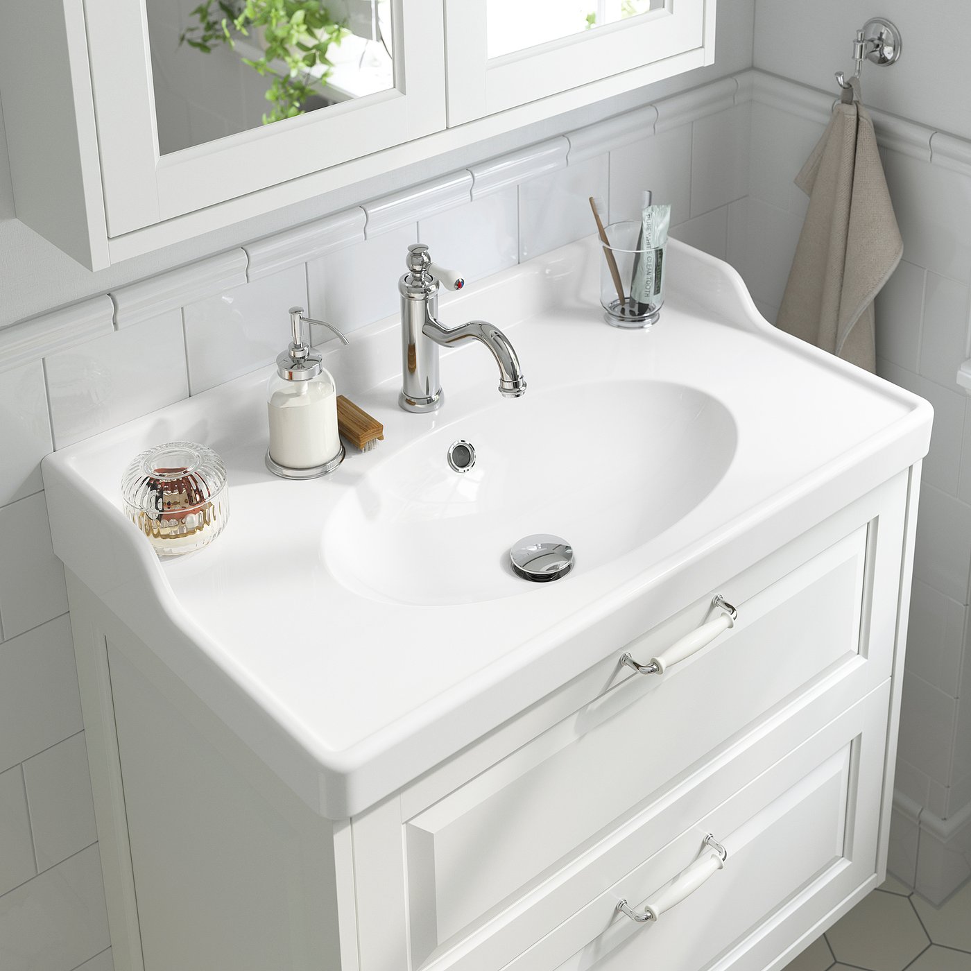 TÄNNFORSEN / RUTSJÖN wash-stnd w doors/wash-basin, white, 82x49x74 cm