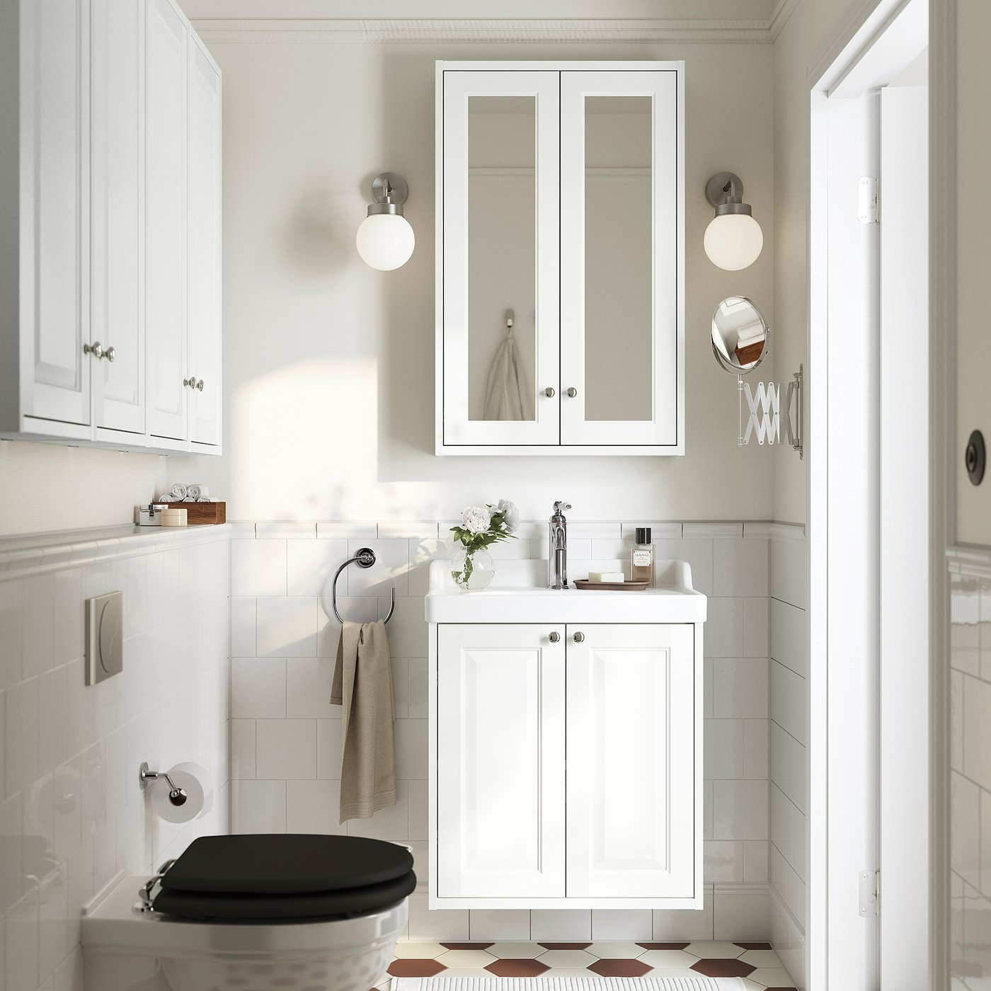 TÄNNFORSEN / RUTSJÖN wash-stnd w doors/wash-basin, white, 62x49x74 cm