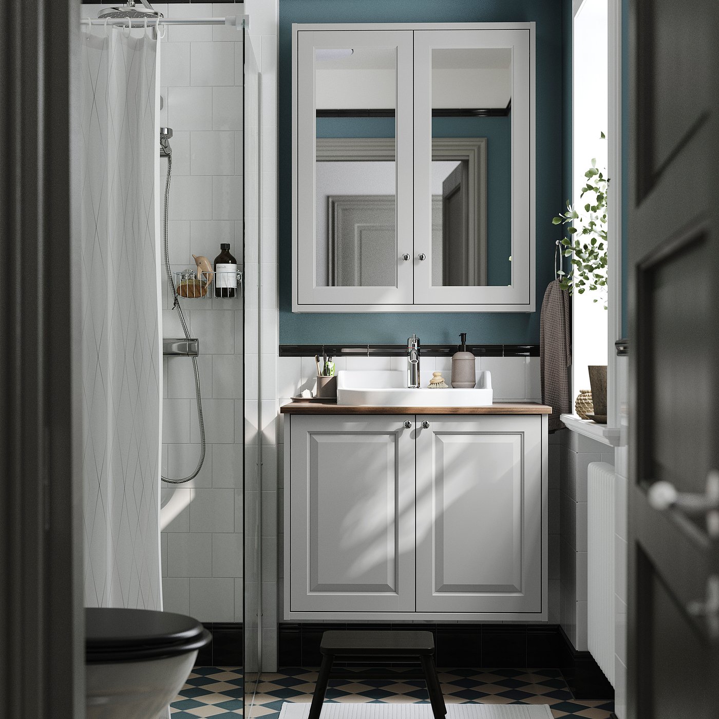 TÄNNFORSEN / RUTSJÖN wash-stnd w doors/wash-basin, light grey/brown walnut effect, 82x49x76 cm