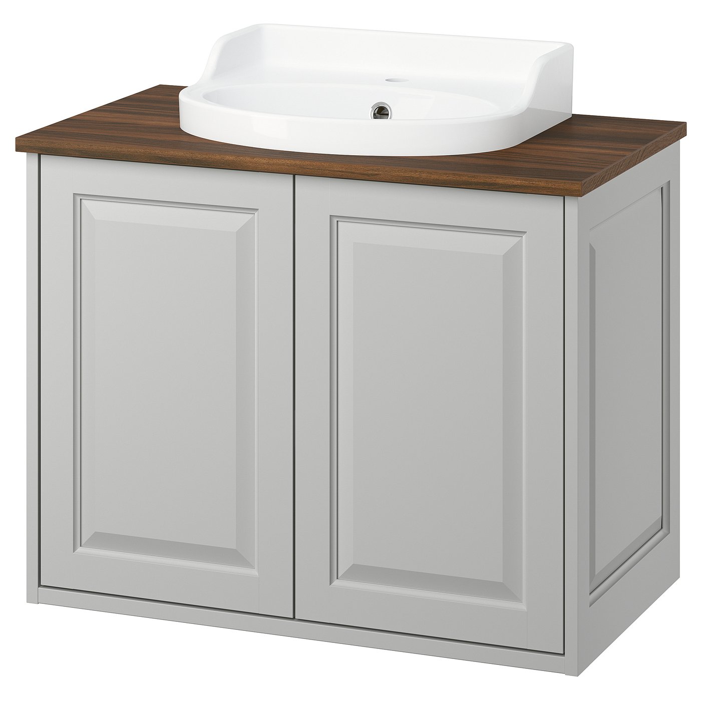 TÄNNFORSEN / RUTSJÖN wash-stnd w doors/wash-basin, light grey/brown walnut effect, 82x49x76 cm
