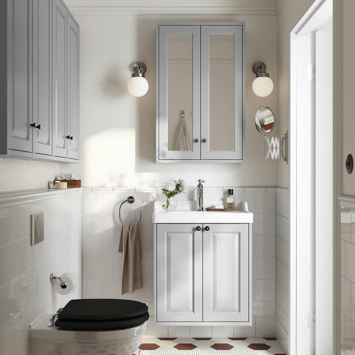 TÄNNFORSEN / RUTSJÖN wash-stnd w doors/wash-basin, light grey, 62x49x74 cm